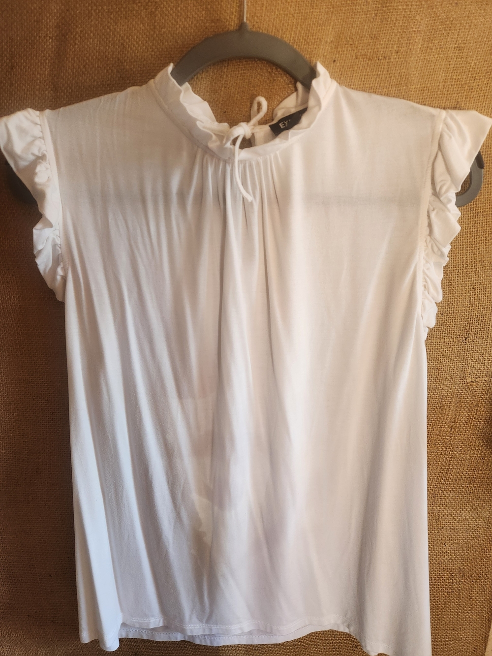 Express White Ruffle Sleeve Tie Neck Blouse